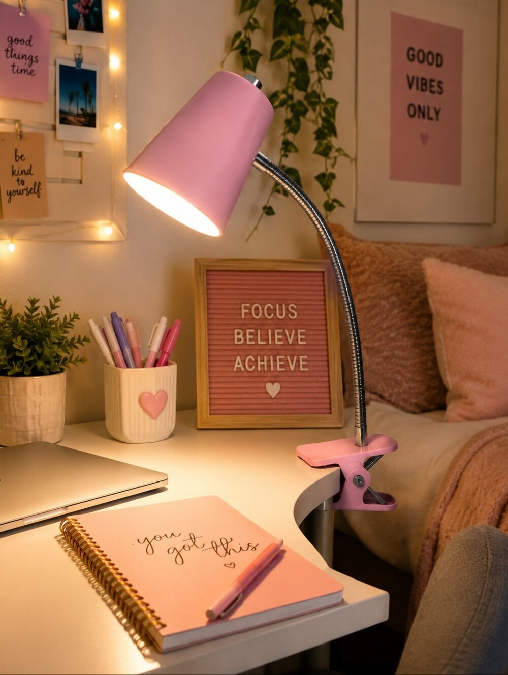 Room Essentials Pink Clip-On Desk Lamps (2 In Box)